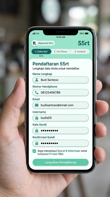 Tampilan halaman daftar 55rt