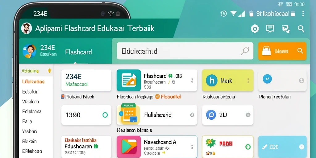Antarmuka aplikasi 234E yang sederhana dan menarik untuk pembelajaran Flashcard.